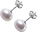 D'AMA Sterling Silver Stud Earrings, Button Freshwater Cultured Pearls AAA Quality