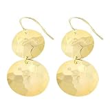 14K Yellow Gold Designer Hammered Disk Earrings