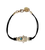 Black Rope Gold Tone Turquoise Hamsa Jewish Bracelet