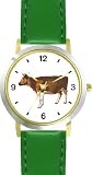 Guernsey Cow Animal - WATCHBUDDY® DELUXE TWO-TONE THEME WATCH - Arabic Numbers - Green Leather Strap-Size-Children's Size-Small ( Boy's Size & Girl's Size )