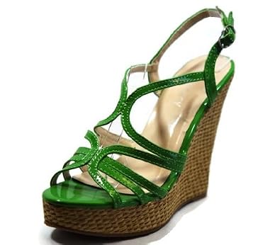 ... 94 Green Women Platform Wedge Strappy Open Toe Sandals (5.5): Shoes