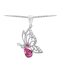 Original Star K (tm) Butterfly Pendant With 9x6mm Pear Shape Created Pink Sapphire in 925 Sterling Silver