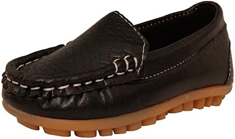 Kids Conda Boys & Girls Black Loafers Water Resistent Slip On Split Leather Boys & Girls Oxfords - Deck Shoes / Sneakers Size 6 M US Big Kid