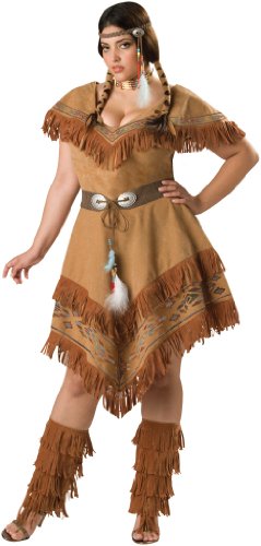 In Character Costumes, LLC Women's Indian Maiden Costume with Printed Beadwork, Brown, XXX-Large