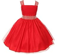 Girls Sleeveless Tulle  Lace-Up  Ruched Flared-Skirt Flower-Girl Dress  With a Bow(s) and Rhinestones and a Sash 