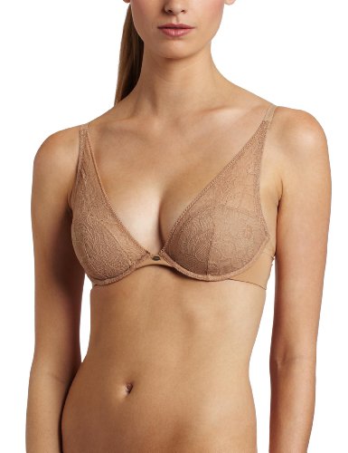 Calvin Klein Women's Naked Glamour Convertible Lace Plunge Bra, Buff, 36A