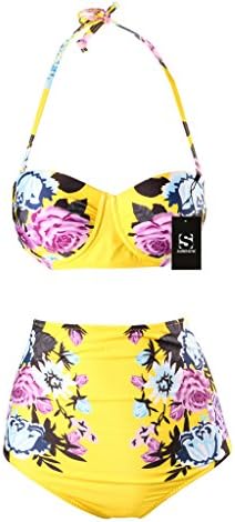 Surenow High-waisted bikini with retro design bold prints