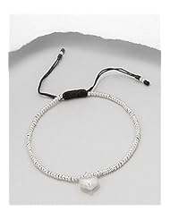 Heart Cotton Waxed Thread Bracelet In 92.5 Sterling Silver