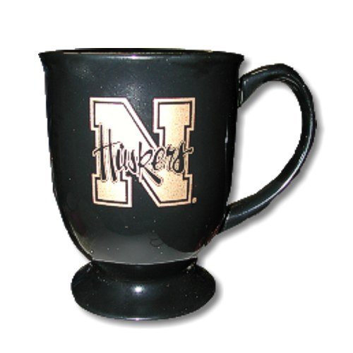 University of Nebraska Lincoln NU Huskers - Coffee Mug / Cup - latte flare style w/ Nlogo design on flat black ceramic