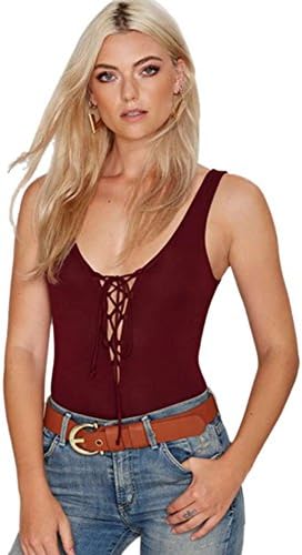 Hi Holiday Women's Stretch Lace up Tank Leotard Bodysuit Jumpsuit