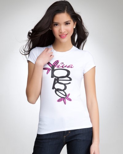 41qoecUYZxL Bebe bebe Logo Zebra Heart Tee   WEB EXCLUSIVE White Size X Small