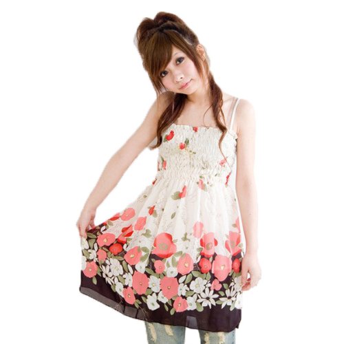 my closet　当店オリジナル仕様　ふんわり花柄シフォンチュニックキャミワンピース レッド