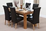 Chunky 5ft x 2ft 6 Solid Oak Dining Table with 6 Black Leather Chairs