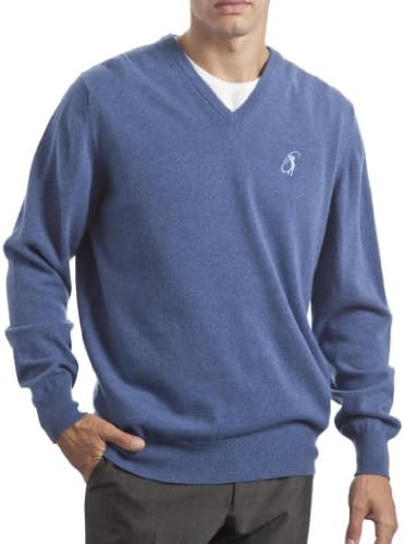 Glenmuir Scotland Men's 100% Extra Fine Lambswool Plain V Neck Classic Fit Sweater. Made in Scotland-Soft Denim-Medium