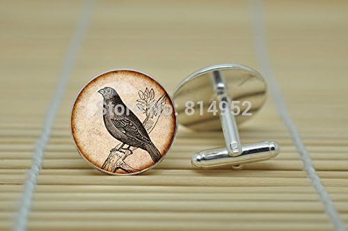 Pretty Lee Pigeon Jewelry Aged Ephemera Cufflinks In Silver Glass Cabochon Cuff Links C1402