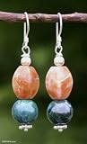 Calcite and chrysocolla earrings, 'Sun and Sea'
