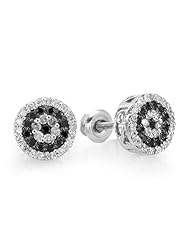 0.50 Carat (ctw) 14k White Gold Round Cut Black & White Diamond Ladies Cluster Stud Earrings 1/2 CT