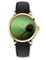 SPRAWL Aanalog Fashion Series Gold Ladies Watches of Genuine Black Leather Strap,Unique Wrist Watch for Women Girls Designed with Dandelion green shading