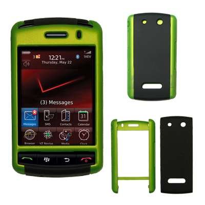 Neon Green and Black Rubberized Slide Snap-On Cover Hard Case Cell Phone Protector for Blackberry Storm 9500 / 9530 [By Accessory Export][2D-AE002] [Bulk Packaging]