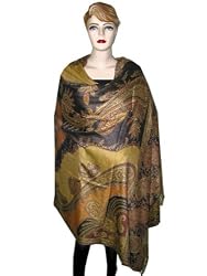 India Jamawar Black Pashmina Shawl,wrap Throw Reversible
