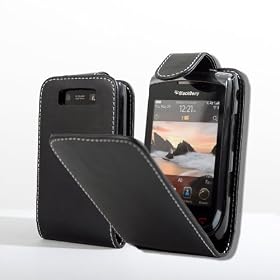 Luxury Black Leather Case Cover & Screen Protector for BlackBerry Torch 9800