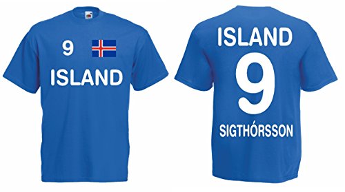 Island EM 2016 Trikot Sigthorsson Fanshirt T-Shirt|blau-S