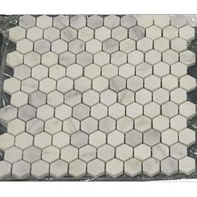 White Marble Hexagon 1x1 POLISHED Mosaic Tiles on 12x12 Sheet