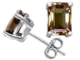 3.00 cts Genuine Emerald Cut Smoky Quartz Earrings - 14kt White or Yellow Gold