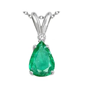 Buy 1.03 cttw Genuine Emerald and Diamond Pendant in 14k White Gold LIFETIME WARRANTY by Finejewelers