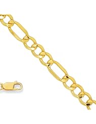 14k Real Yellow Gold 5.4 mm (7/32 Inch) Figaro Lite Chain Necklace 24" w/ Lobster Claw Clasp