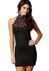 Sexy Metallic/Polyester Floral Print Halter Sleeveless Summer Vintage Lace Bandeau Neck Turtleneck Party Dress/Mini Dress 