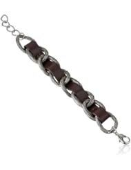 House of Harlow 1960 Gold Tone Leather Engraved Link Bracelet, 8"