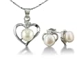 Heart Shaped Freshwater Pearl Pendant and Earrings Set