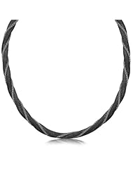 Sterling Silver Twist Bead and Mesh Necklace with Rhodium and Ruthenium Plating