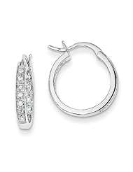 14k White Gold G-H SI2 Quality Diamond In/Out Hoop Earrings. Carat Wt- 0.25ct