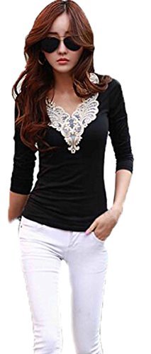 ACEFAST INC Elegant Lace Shirts Short Sleeve Women's Tops Blouses Work OL Career