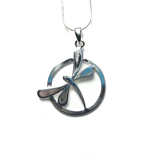 Dragonfly in Circle Silver Fashion Pendant with Choker Necklace