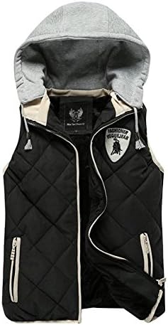 Eleganveo Men's Korean Style Slim Stand Collar Hooded Casual Vest Black XXXL