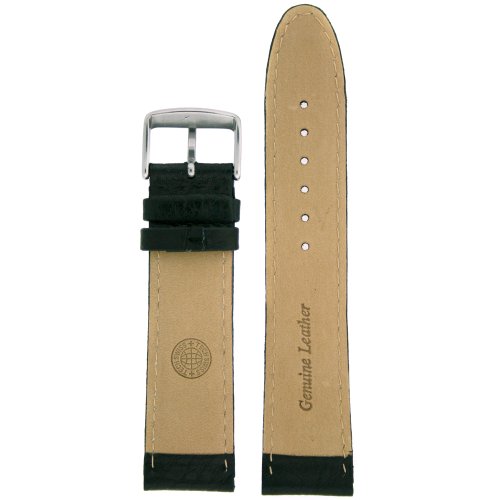 18mm Padded Watch Band Genuine Leather Black White Stitching