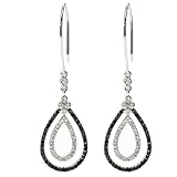 10k White Gold Round Black & White Diamond Dangling Drop Earrings (0.80 cttw, H-I Color, I1-I2 Clarity)