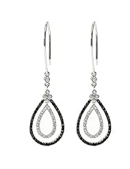 0.70 Carat (ctw) 10k White Gold Round Black & White Diamond Dangling Drop Earrings
