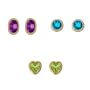 10k Yellow Gold 3 Piece Individually Boxed Bezel Set with Blue Topaz Round, Peridot Heart-Shaped and Amethyst Oval Earrings