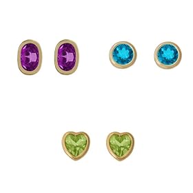 10k Yellow Gold 3 Piece Individually Boxed Bezel Set with Blue Topaz Round,... by