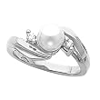 14K White Gold Akoya Cultured Pearl and Diamond Ring - 6.50mm