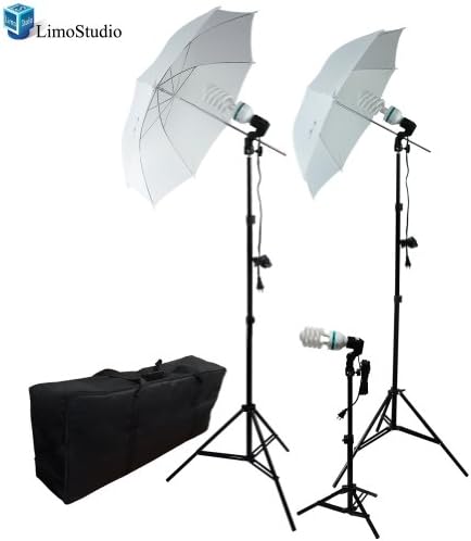 LimoStudio800W Photography Photo Portrait Studio Umbrella Triple Continuous Lighting Kit - 2 x White Umbrella Lighitng, 1 x Table Top Mini Lighting Kit, AGG1210