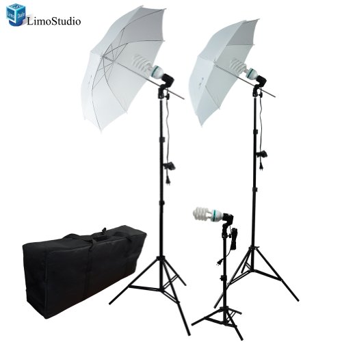 LimoStudio800W Photography Photo Portrait Studio Umbrella Triple Continuous Lighting Kit - 2 x White Umbrella Lighitng, 1 x Table Top Mini Lighting Kit, AGG1210