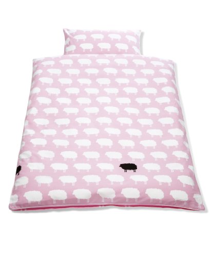 Pinolino 630522-7 - Bett- und Kopfkissenbezug f&uuml;r Kinderbetten, \'Happy Sheep\' rosa Preisvergleich