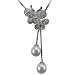 Twin Dancing Butterflies Dangling White Cultured Pearl Platinum Overlay CAREFREE Sterling Silver Pendant Necklace