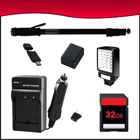 Battery and Charger Essential Accessory Package Combo Kit for Canon VIXIA HFM50/HFM500/HFM52/HFR30/HFR300/HFR32 Full HD Camcorders includes BP727 Battery + BP727 Charger + 32GB SD Memory Card + USB SD Card Reader + Video Light Kit + Monopod
