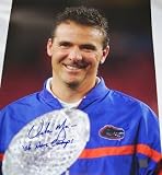 Urban Meyer Autographed Florida Gators National Championship 16x20 Trophy Photo w 06 NAT CHAMPS